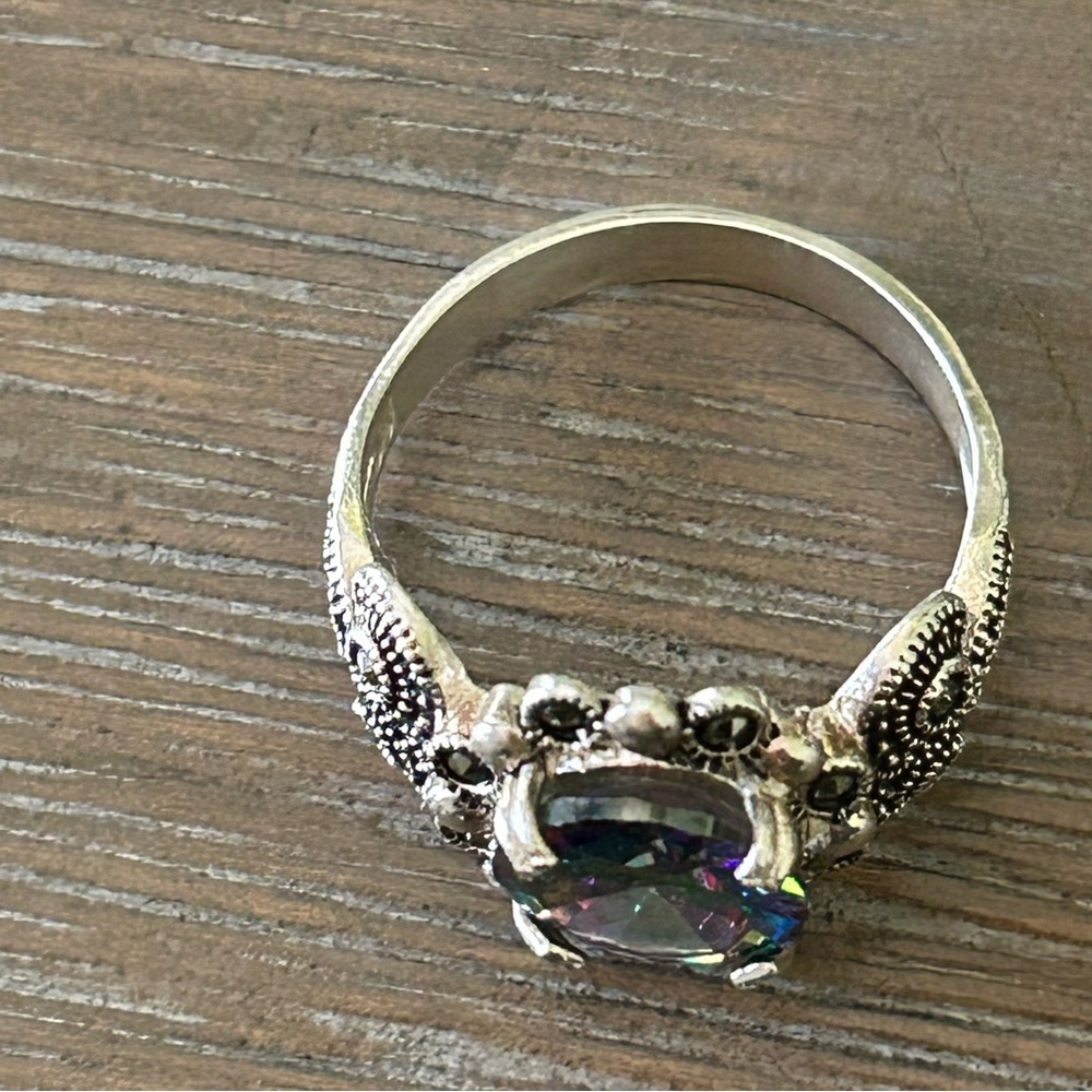 Mystic topaz/Mystic fire green topaz and marcasite Taxco Silver  ring 9 - Picture 6 of 14
